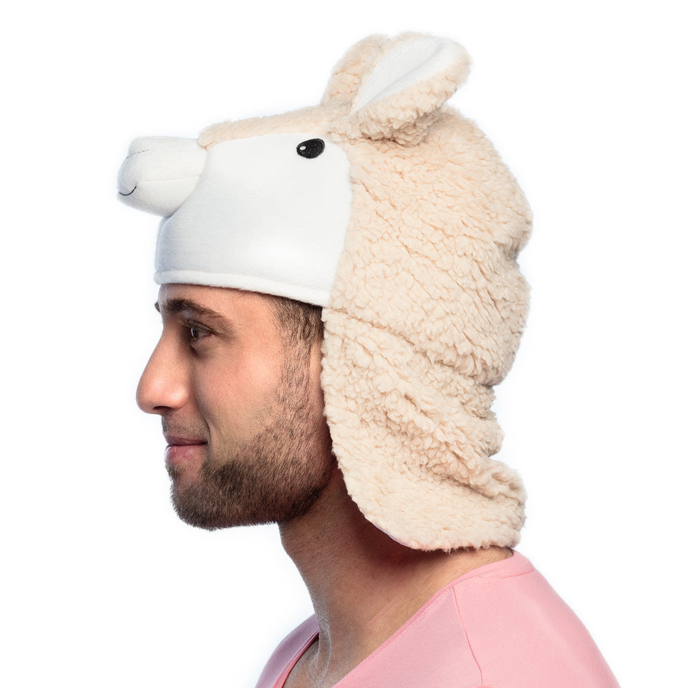 Bonnet Lama Peluche Blanc - Déguisement Adulte Rigolo