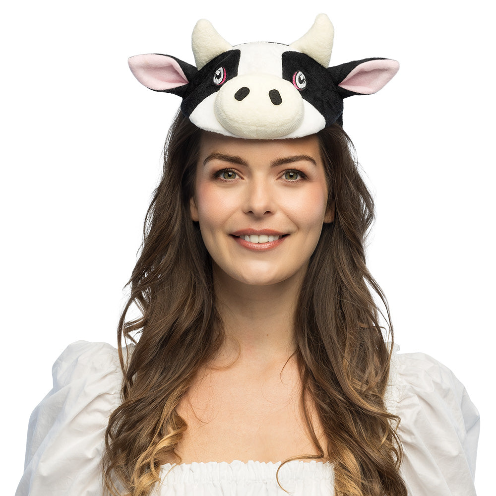 Serre-tête vache noir et blanc avec cornes - Déguisement amusant