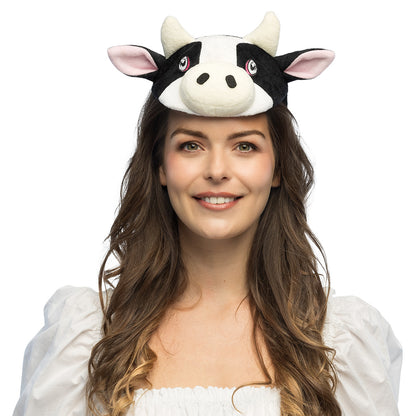 Serre-tête vache noir et blanc avec cornes - Déguisement amusant