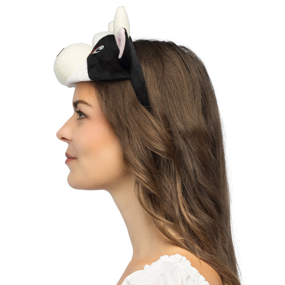Serre-tête vache noir et blanc avec cornes - Déguisement amusant