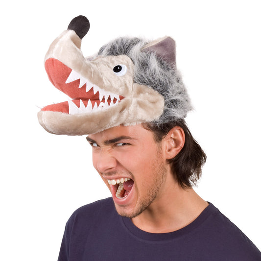 Chapeau Dinosaure Peluche Gris - Déguisement Amusant Adulte