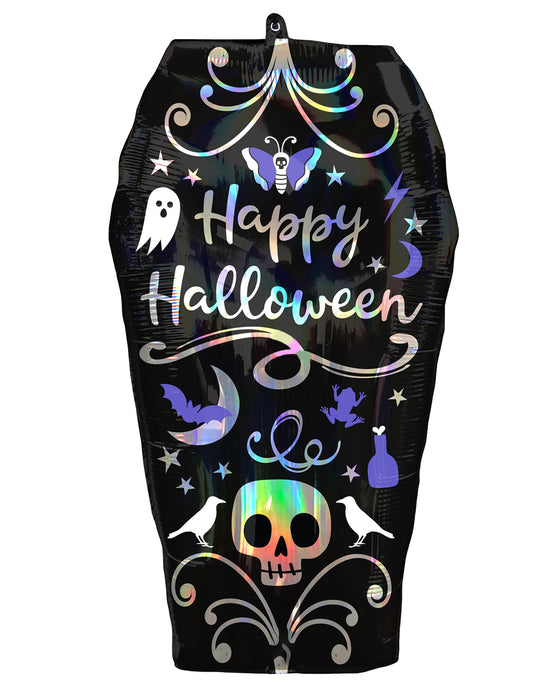 Ballon aluminium cercueil Halloween iridescent 38 x 68 cm