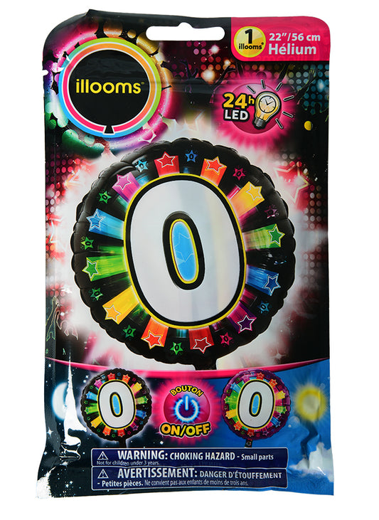 Ballon aluminium chiffre 0 multicolore LED Illooms® 50 cm