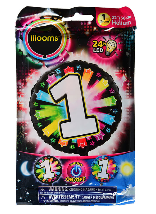 Ballon aluminium chiffre 1 multicolore LED Illooms® 50 cm