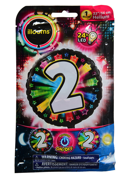 Ballon aluminium chiffre 2 multicolore LED Illooms® 50 cm