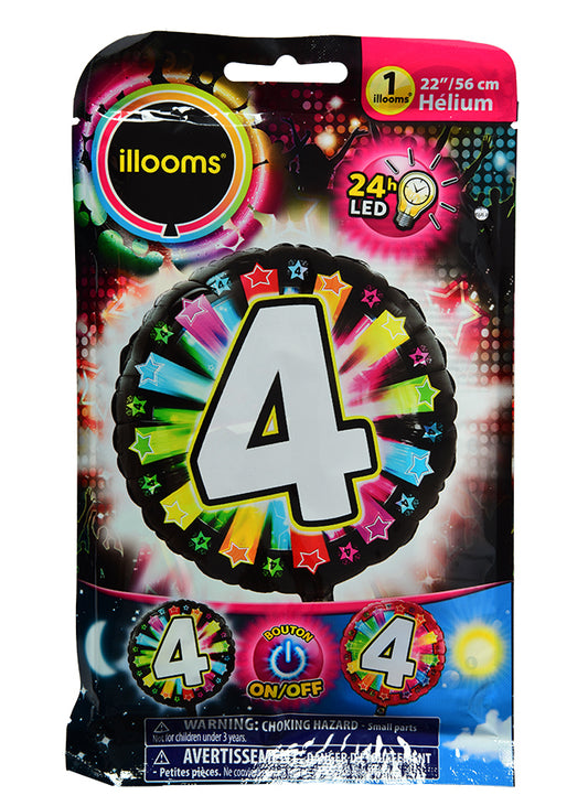 Ballon aluminium chiffre 4 multicolore LED Illooms® 50 cm