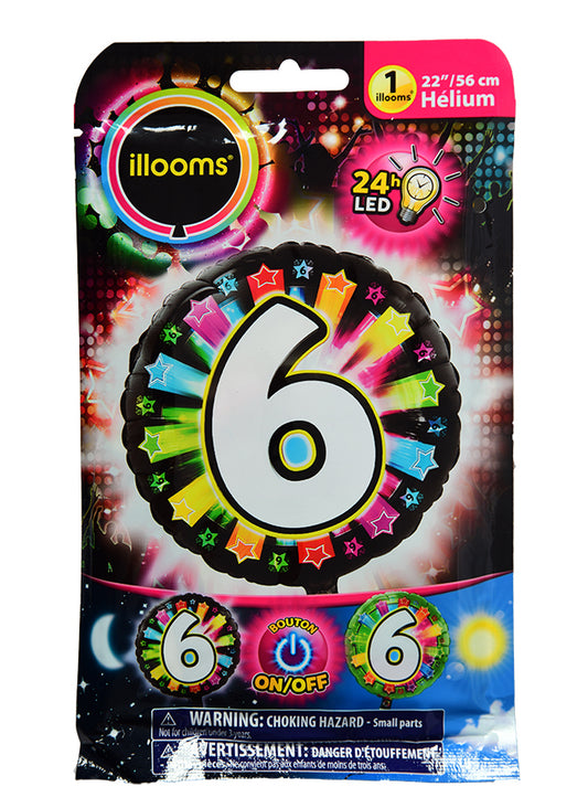 Ballon aluminium chiffre 6 multicolore LED Illooms® 50 cm