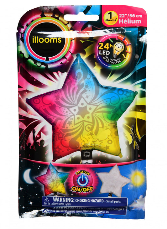 Ballon aluminium étoile multicolore LED Illooms® 50 cm