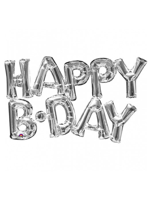 Ballon aluminium lettres Happy Birthday argent 76 cm