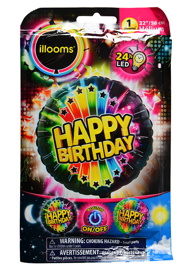 Ballon aluminium Happy Birthday LED Illooms® 50 cm