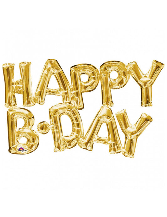 Ballon aluminium lettres Happy Birthday doré