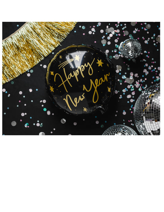 Ballon aluminium noir et or Happy New Year 45 cm