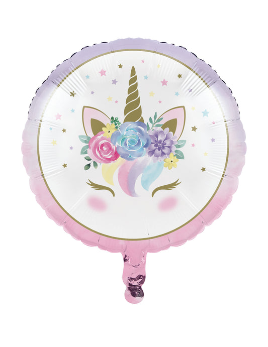 Ballon en aluminium licorne féerique blanc 45 cm