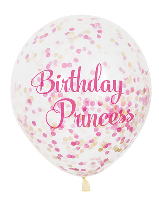 Ballon latex Birthday Princess confettis rose et doré