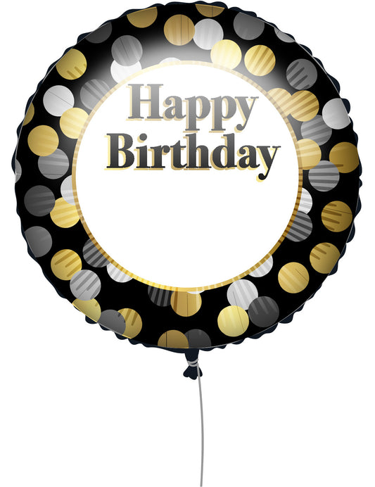 Ballon personnalisable Happy Birthday Noir et Or 43 cm