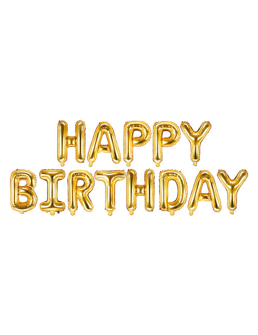 Ballons aluminium lettres Happy Birthday doré 35 cm