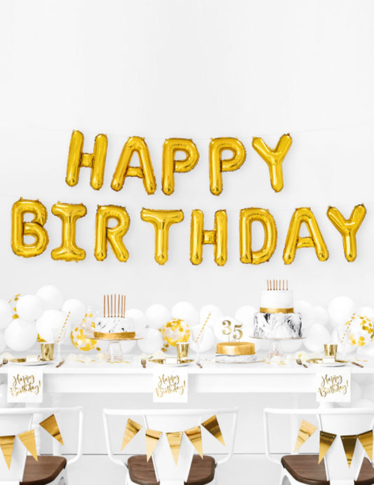 Ballons aluminium lettres Happy Birthday doré 35 cm