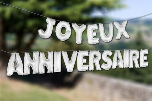 Ballons aluminiums lettres Joyeux Anniversaire argentés 36 cm