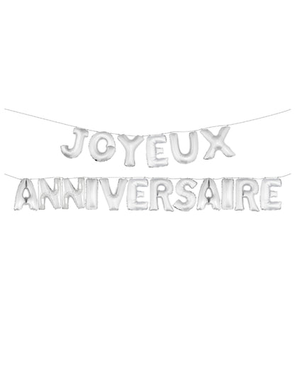 Ballons aluminiums lettres Joyeux Anniversaire argentés 36 cm