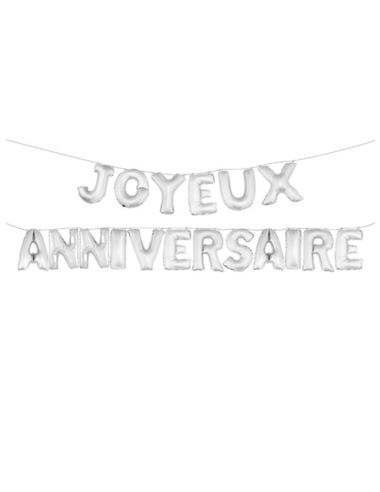 Ballons aluminiums lettres Joyeux Anniversaire argentés 36 cm