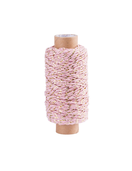 Bobine cordelette baker twine rose et doré 4 mm x 50 m