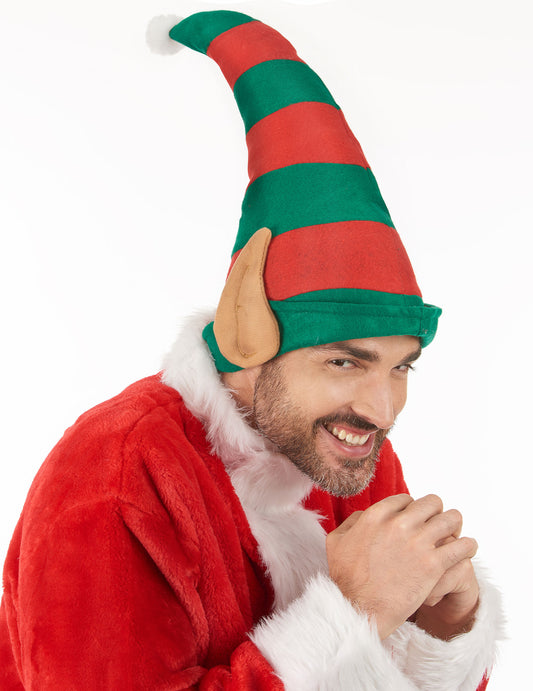 Bonnet lutin du Père Noël rayé avec oreilles adulte