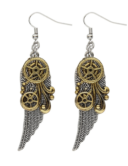 Boucles d'oreilles rouages et plumes adulte Steampunk