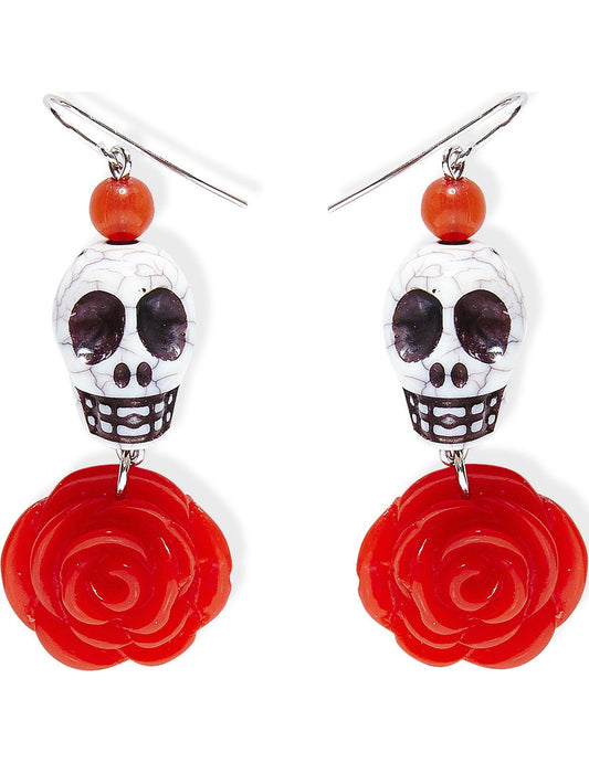 Boucles d'oreilles squelette rose rouge adulte