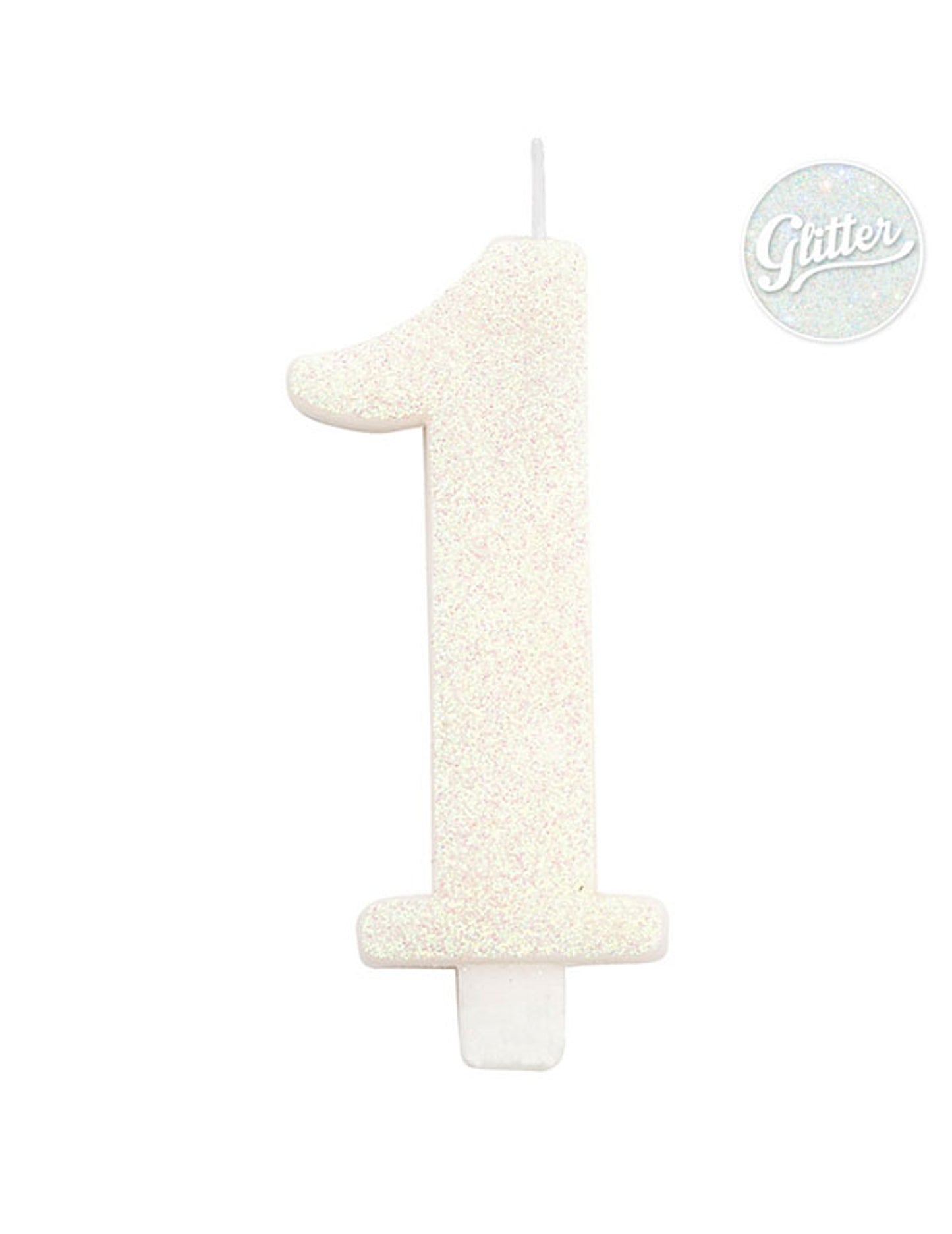 Bougie anniversaire chiffre blanche pailletée 9,5 cm