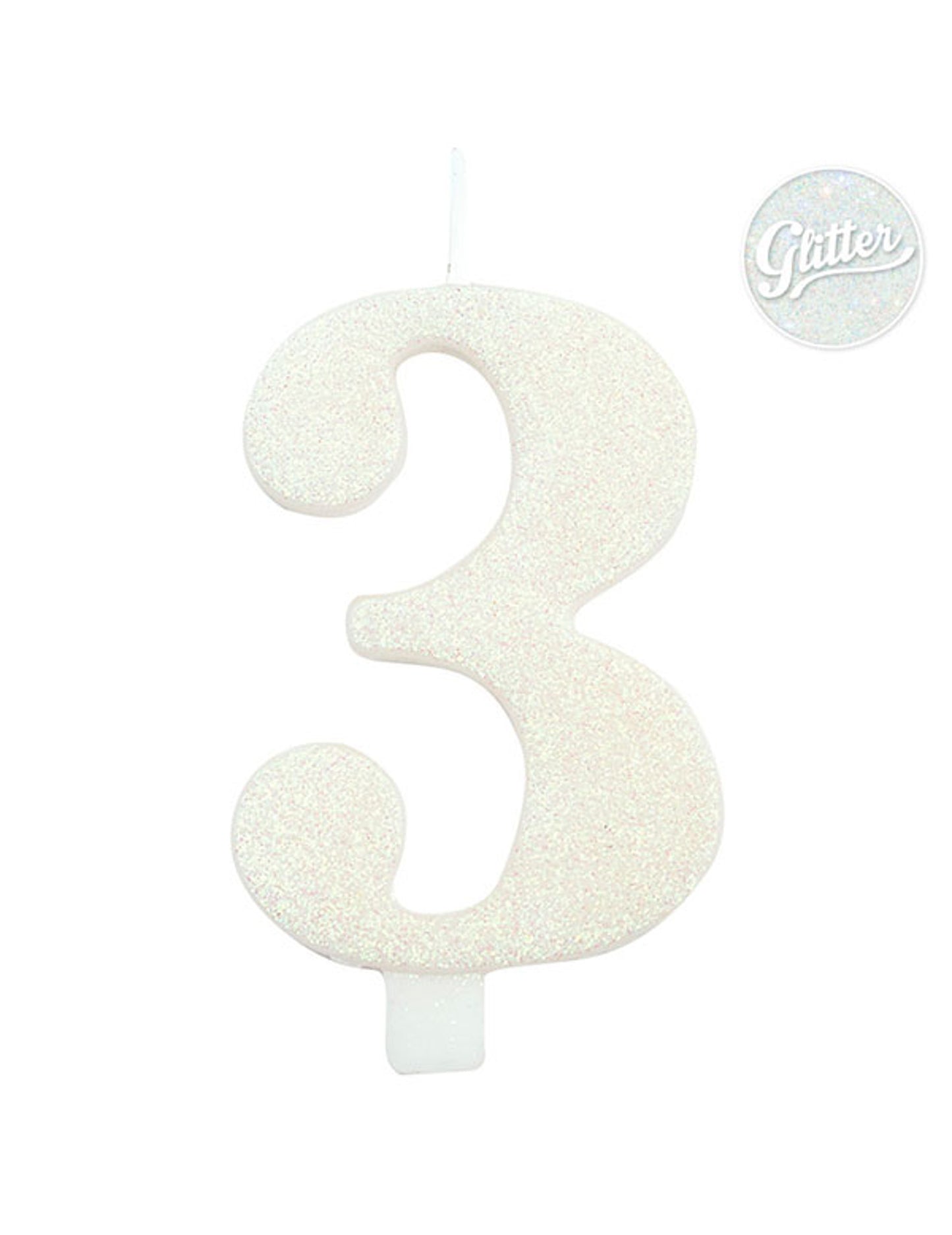 Bougie anniversaire chiffre blanche pailletée 9,5 cm