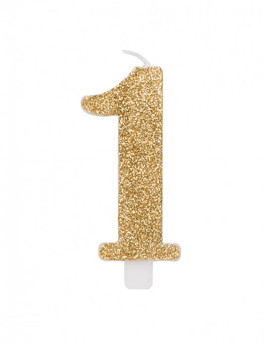 Bougie anniversaire chiffre dorée pailletée 9,5 cm