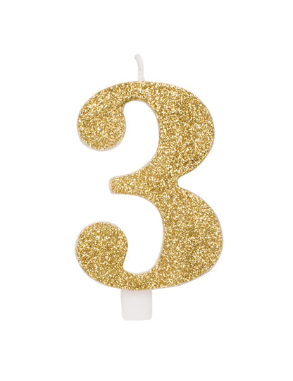 Bougie anniversaire chiffre dorée pailletée 9,5 cm