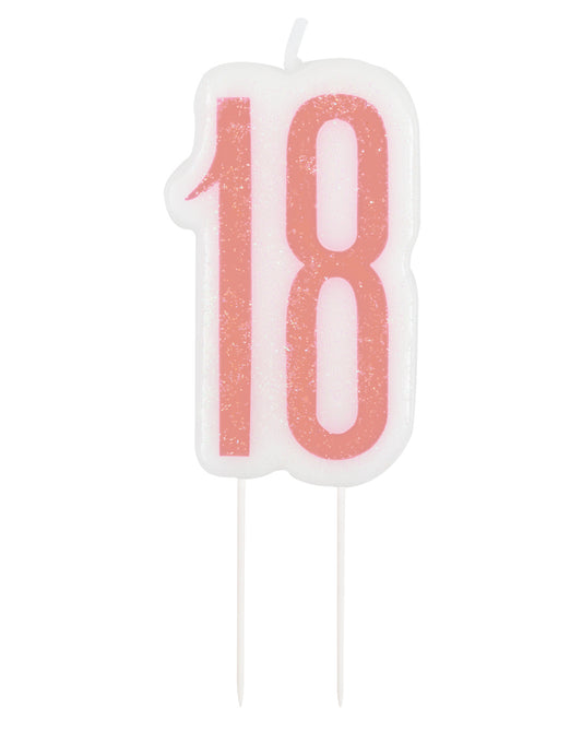 Bougie d'anniversaire sur pic 18 ans rose pailleté 7 cm