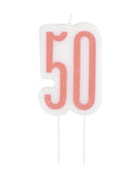 Bougie d'anniversaire sur pic 50 ans rose pailletée 7 cm