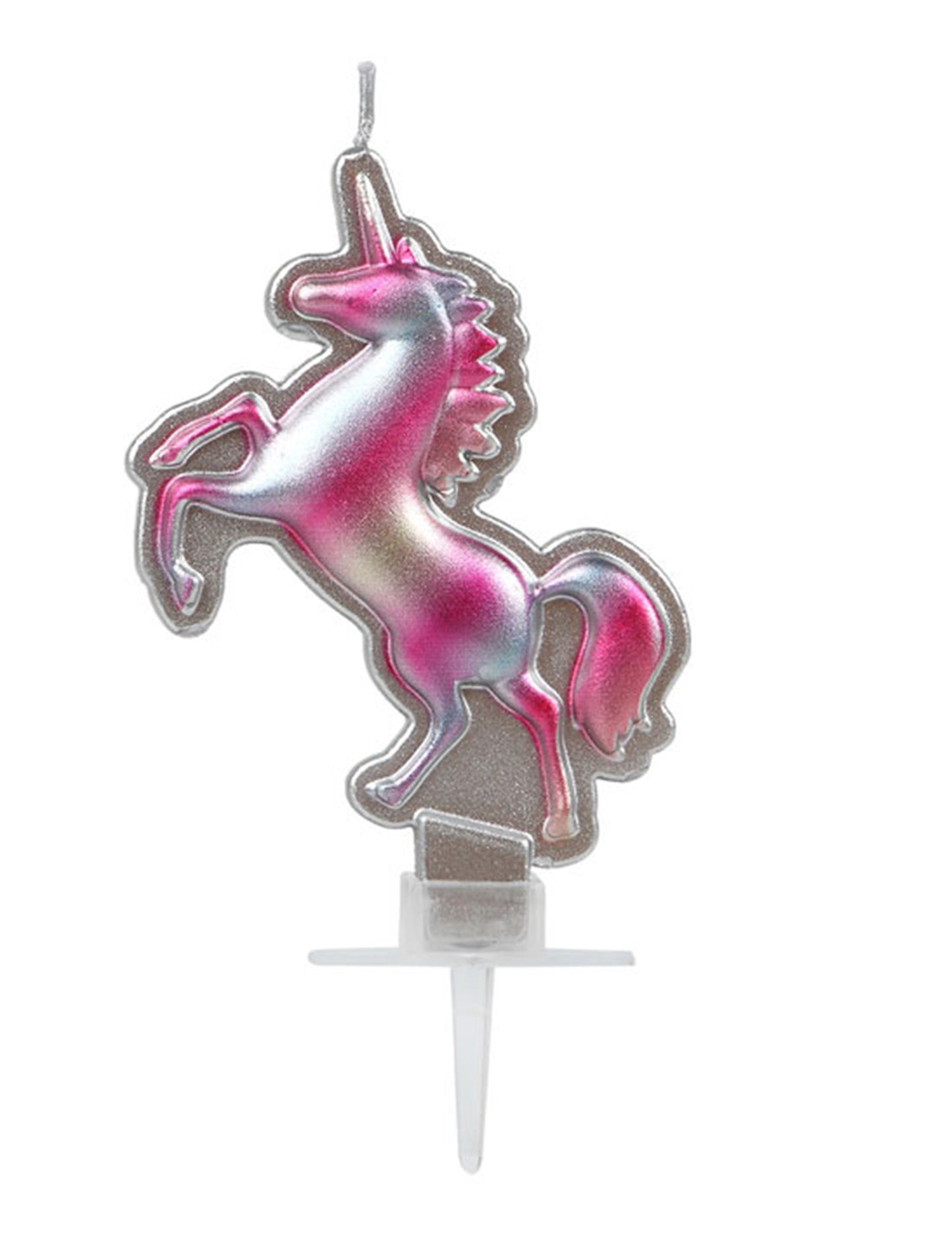 Bougie jolie licorne rose et argent 16 x 9 cm