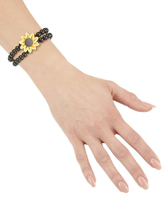 Bracelet perles tournesol hippie noir adulte