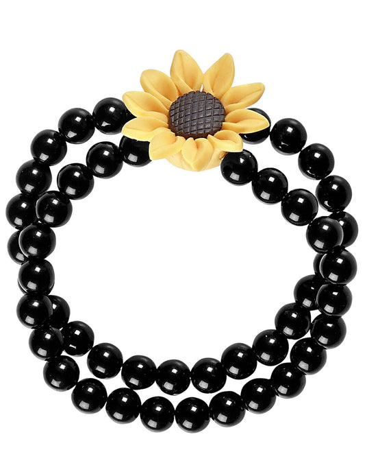 Bracelet perles tournesol hippie noir adulte