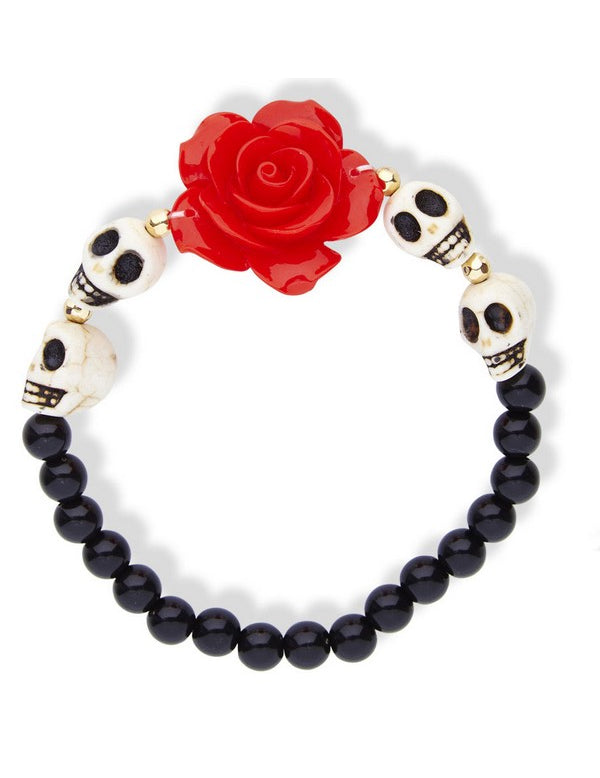 Bracelet squelettes et rose rouge adulte