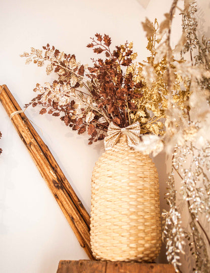 Branche de feuillage paillettes or 65 cm