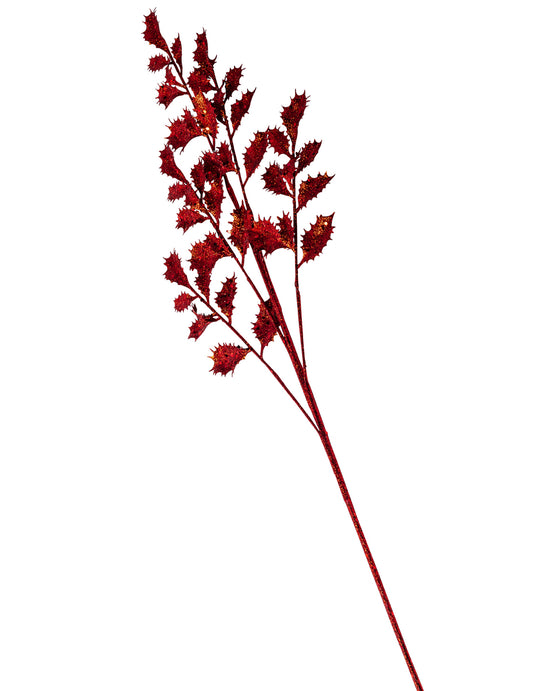 Branche de houx paillettes rouges 70 cm