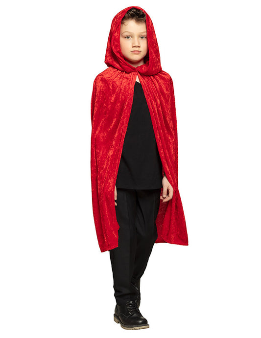 Cape à capuche velours rouge enfant