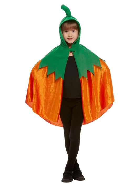 Cape citrouille à capuche velours orange enfant