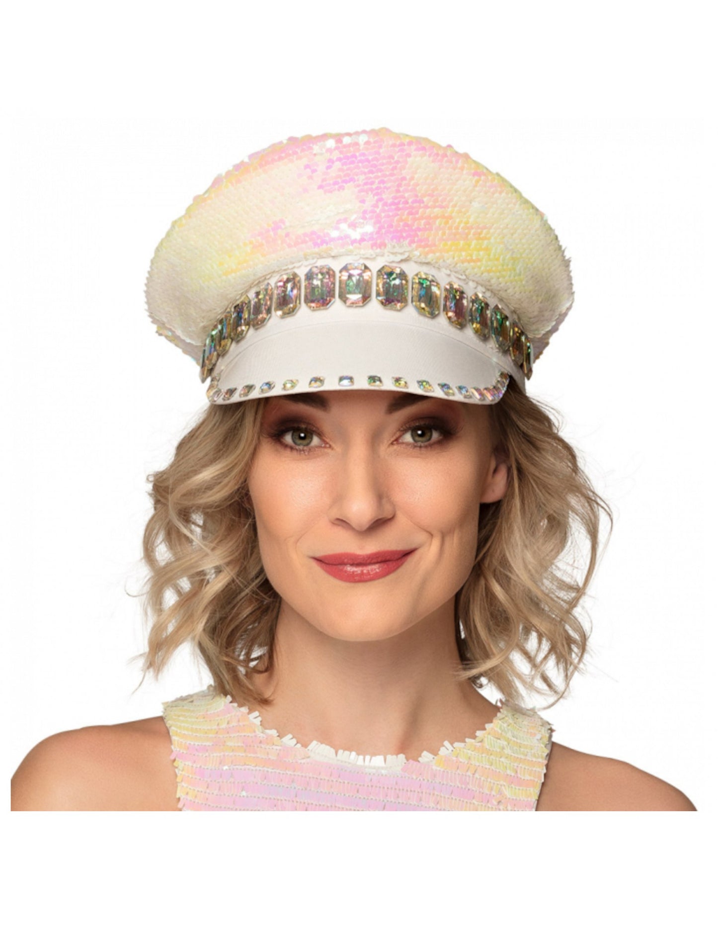 Casquette à sequins réversibles nacre et blanc adulte