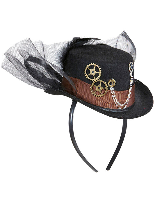 Chapeau avec voile noir adulte Steampunk