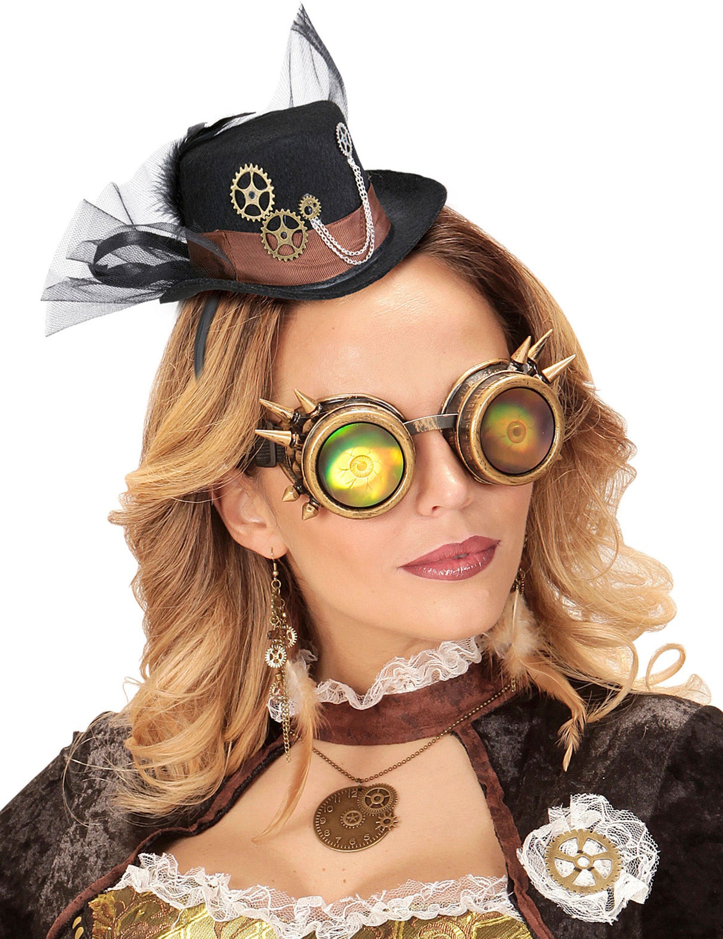 Chapeau avec voile noir adulte Steampunk