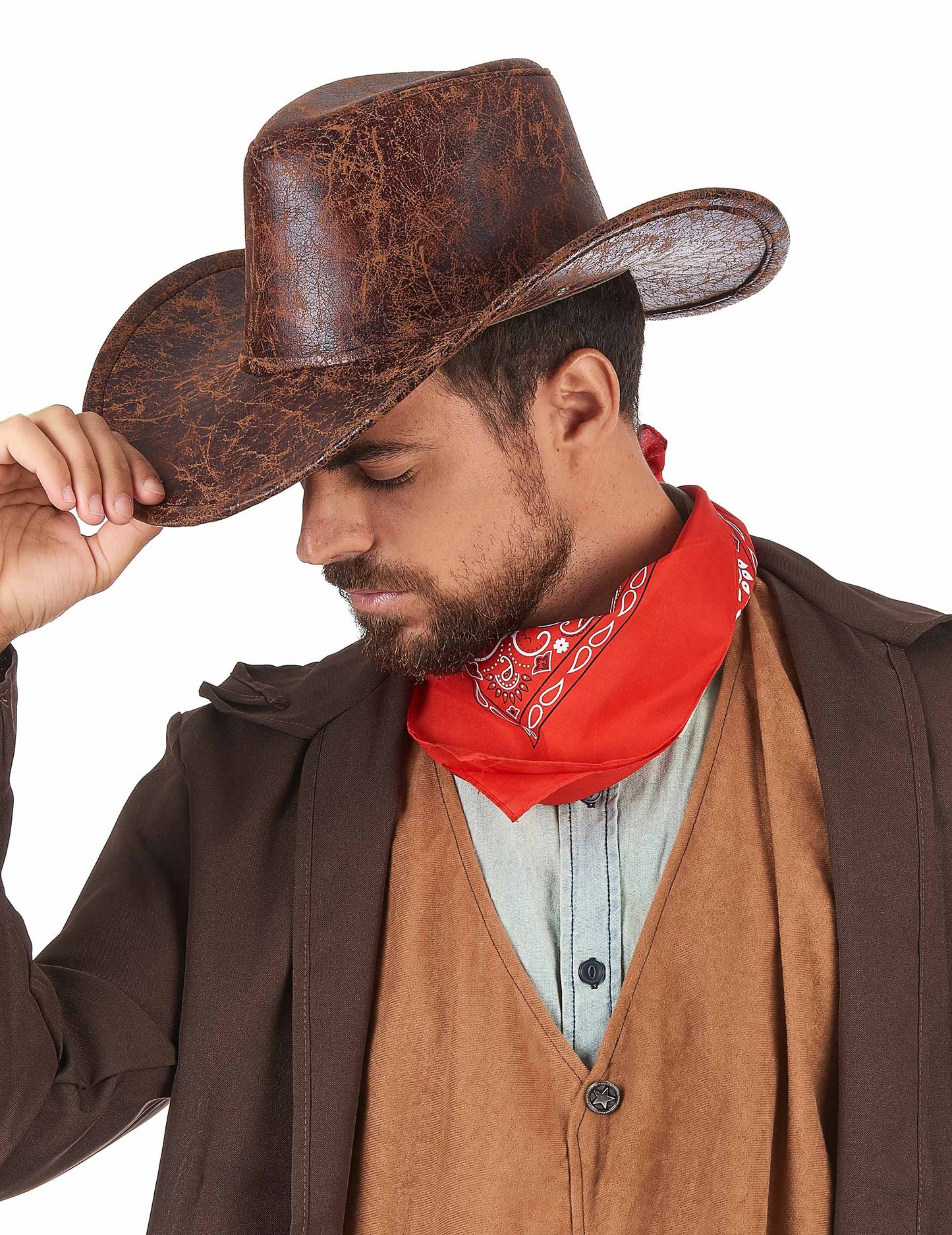 Chapeau de cowboy marron imitation cuir adulte