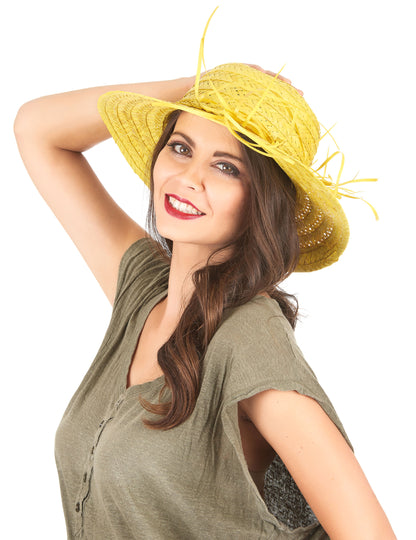 Chapeau de paille vintage jaune femme
