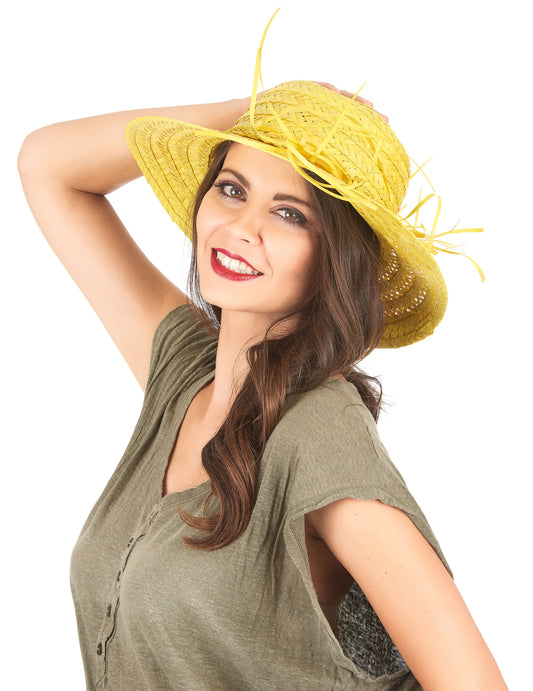 Chapeau de paille vintage jaune femme