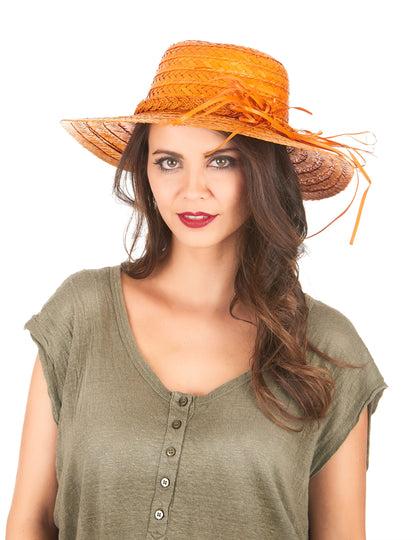 Chapeau de paille vintage orange femme