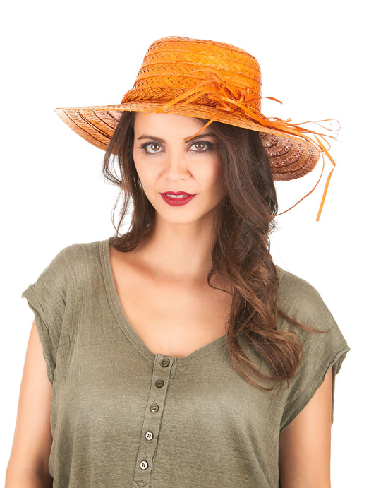 Chapeau de paille vintage orange femme